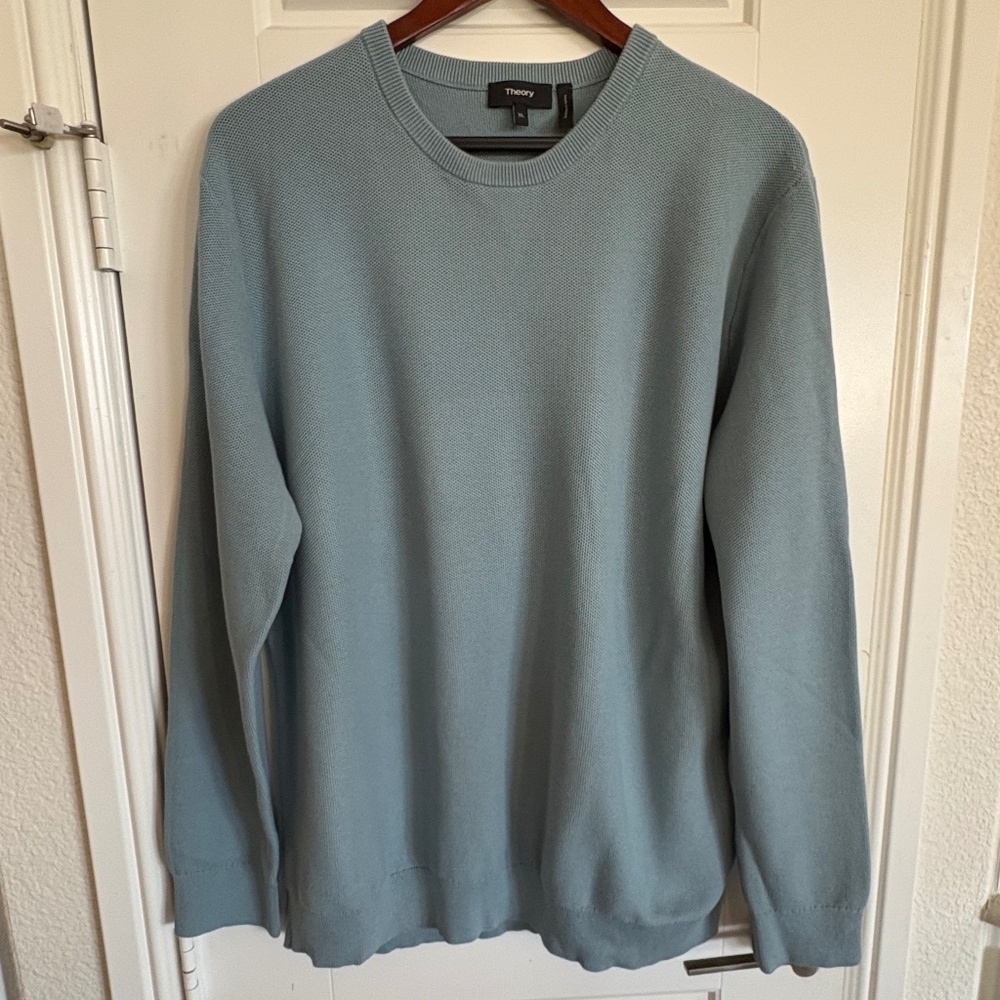 Theory Riland Pique Blue Sweater - Excellent Condition. - XL